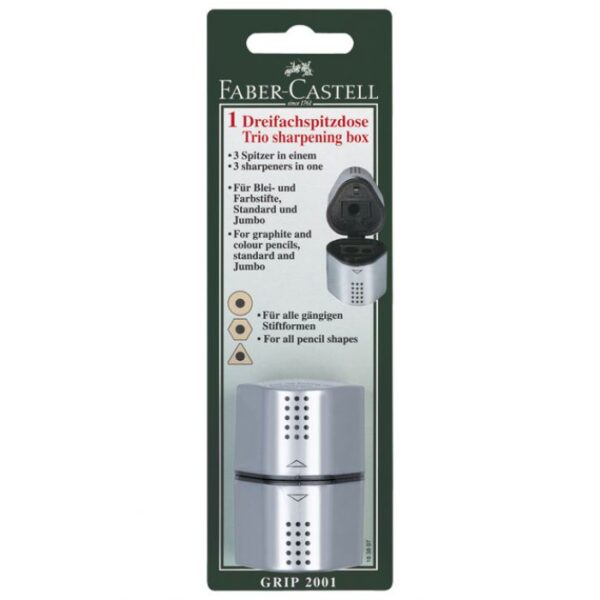 ŠILJILO PVC S PVC KUTIJOM 3RUPE GRIP 2001 TRIO FABER-CASTELL 183897 SREBRNO BLISTER * DO ISTEKA ZALIHA