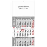 KALENDAR ZIDNI TRODIJELNI 2026. SA SPIRALOM SIVI