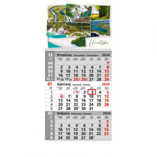 KALENDAR ZIDNI TRODIJELNI 2026. SA SLIKOM I SPIRALOM * DO ISTEKA ZALIHA