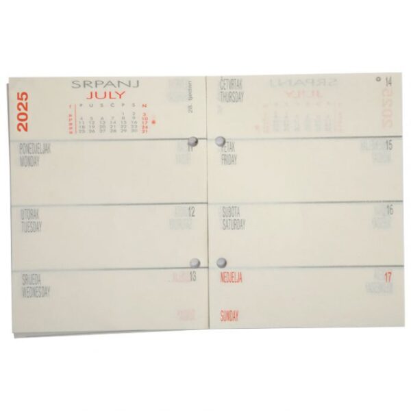 ULOŽAK ZA STOLNI KALENDAR - STANDARDNE RUPE 7 CM-TJEDNI TOBI