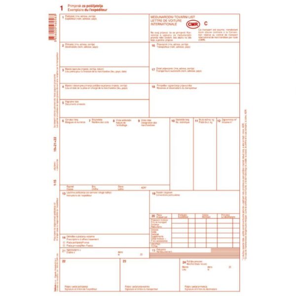 OBRAZAC XIII-29 CMR MEĐUNARODNI TOVARNI LIST FOKUS