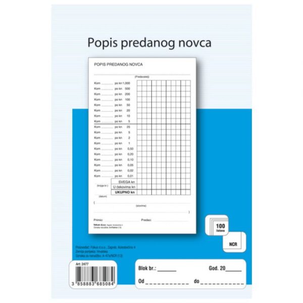 OBRAZAC A-47A/NCR/KN POPIS PREDANOG NOVCA FOKUS * DO ISTEKA ZALIHA