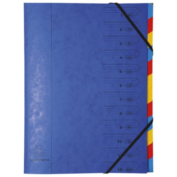 MAPA ZA ODLAGANJE SPISA 12 PREGRADA S GUMICOM KARTON EXACOMPTA 54122E PLAVA