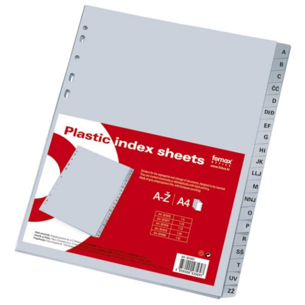 PREGRADA PLASTIČNA A4 A-Ž 20LISTOVA FORNAX SIVA