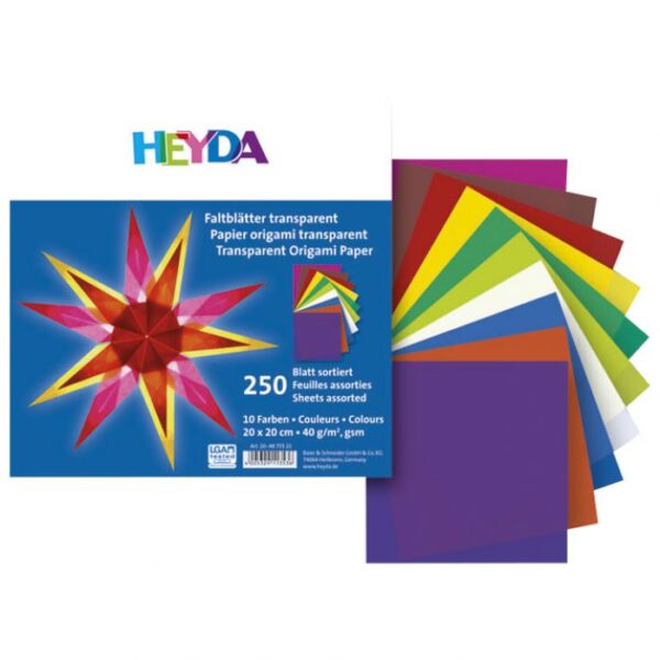 PAPIR ORIGAMI 20X20 CM 40G PK250 HEYDA 20-48755 21 PROZIRNI SORTIRANO
