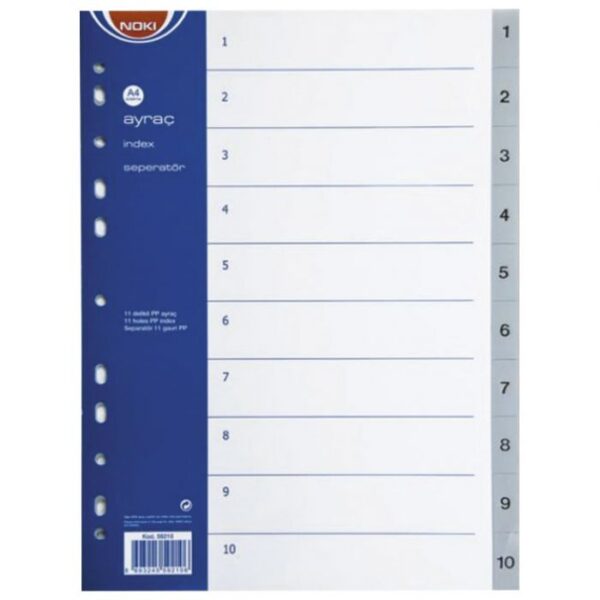 PREGRADA PLASTIČNA A4 BROJEVI 1-10 NOKI 59210 SIVA