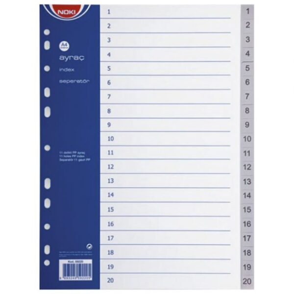 PREGRADA PLASTIČNA A4 BROJEVI 1-20 NOKI 59220 SIVA