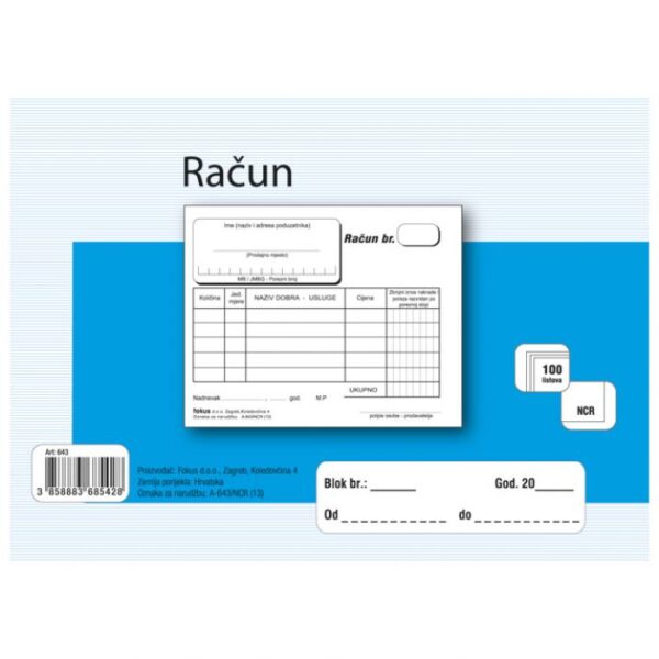 OBRAZAC A-643/NCR RAČUN A6 (GOTOVINSKI) FOKUS