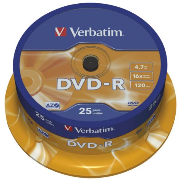 DVD-R 4,7/120 16X SPINDL MAT SILVER PK25 VERBATIM 43522