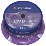 DVD PLUS R 4,7/120 16X SPINDL MAT SILVER PK25 VERBATIM 43500