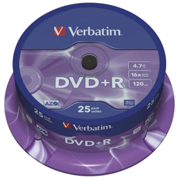 DVD PLUS R 4,7/120 16X SPINDL MAT SILVER PK25 VERBATIM 43500