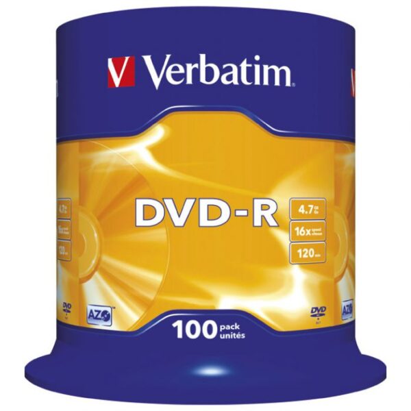 DVD-R 4,7/120 16X SPINDL MAT SILVER PK100 VERBATIM 43549