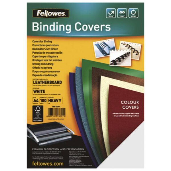 KORICE ZA SPIRALNI UVEZ 250G KARTON RELJEFNE A4 PK100 FELLOWES 5370104 BIJELE