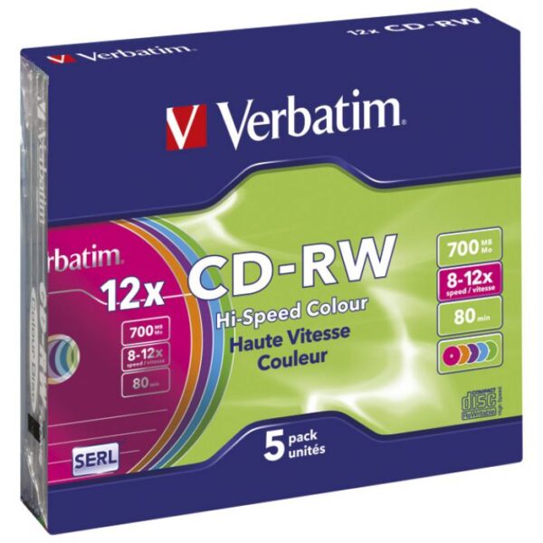 CD-RW 700/80  8X-12X SLIM PK5 VERBATIM 43167 SORTIRANO