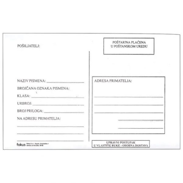 KUVERTE B6-BB STRIP S POVRATNICOM B-32 PK100 FOKUS