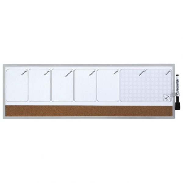 PLOČA PLANER TJEDNI MAGNETNI/PLUTO 58,5X19 CM SREBRNI OKVIR NOBO 1903780 BIJELA/SMEĐA