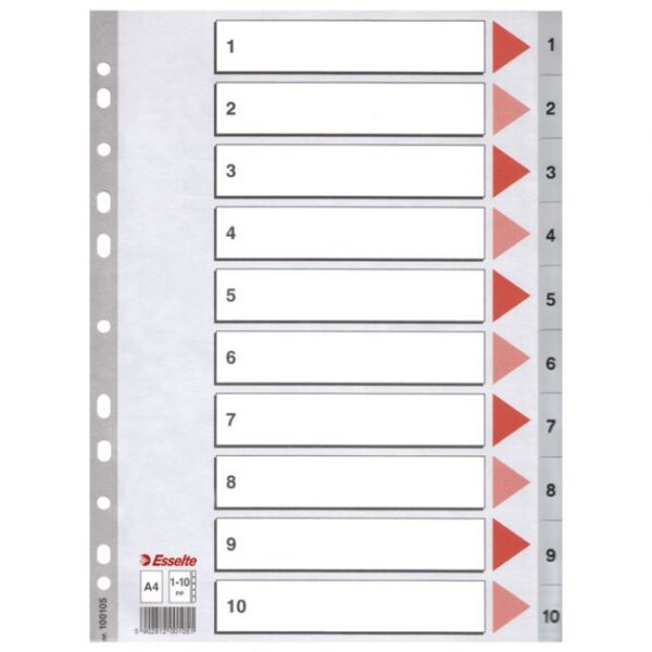 PREGRADA PLASTIČNA A4 BROJEVI 1-10 ESSELTE 100105 SIVA