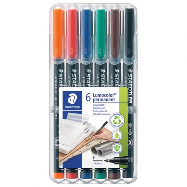 MARKER PERMANENTNI 0,6 MM PK6 RECIKLIRANI LUMOCOLOR STAEDTLER 318 WP6