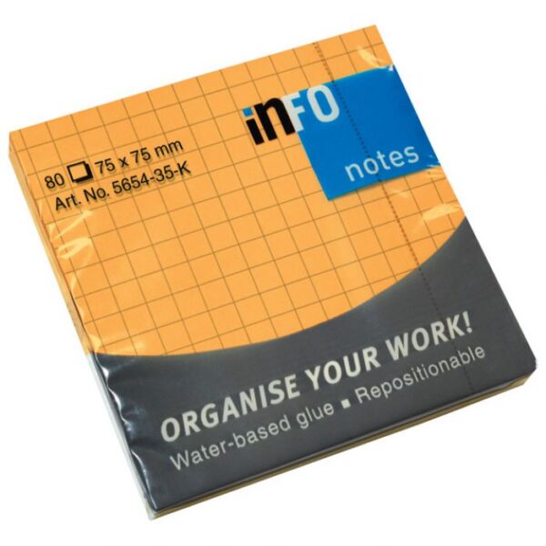 BLOK SAMOLJEPLJIV  75X75 MM KARO 80L GLOBAL NOTES 5654-35-K NEON-NARANČASTI