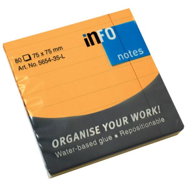 BLOK SAMOLJEPLJIV  75X75 MM CRTE 80L GLOBAL NOTES 5654-35-L NEON-NARANČASTI