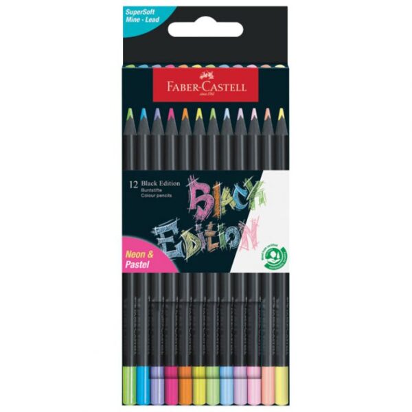 BOJE DRVENE  12BOJA TROKUTASTE BLACK EDITION NEON PLUS PASTEL FABER-CASTELL 116410 BLISTER