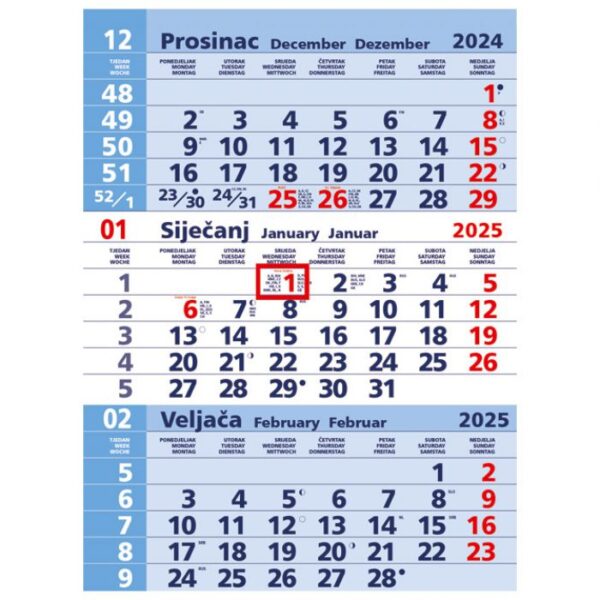 KALENDAR ZIDNI TRODIJELNI PLAVI - NESPIRALIRANI * DO ISTEKA ZALIHA