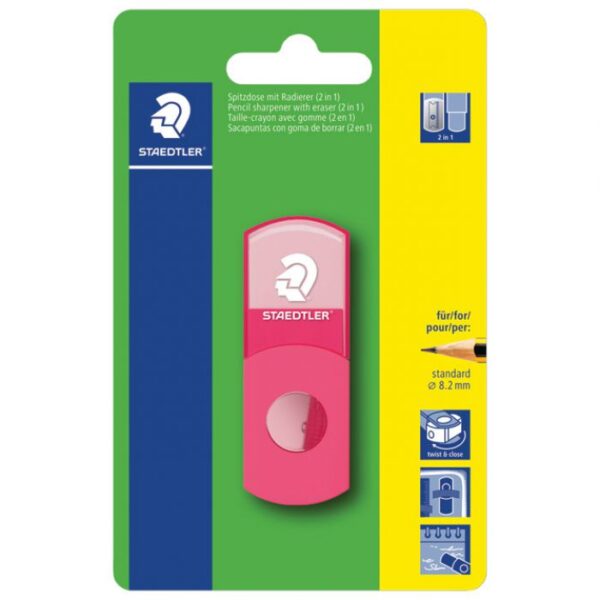 ŠILJILO-GUMICA PVC S PVC KUTIJOM 1RUPA STAEDTLER 511SEF20BK NEON ROZA BLISTER * DO ISTEKA ZALIHA