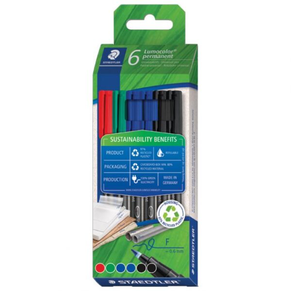 MARKER PERMANENTNI 0,6 MM PK6 RECIKLIRANI LUMOCOLOR STAEDTLER 318 C6-1 * DO ISTEKA ZALIHA