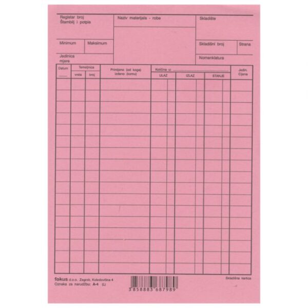 OBRAZAC A-4 SKLADIŠNA KARTICA A5 PK100 FOKUS CRVENA * DO ISTEKA ZALIHA