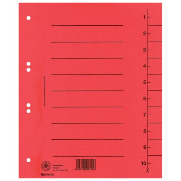 PREGRADA KARTONSKA A4 250G PK100 DONAU 8610001-04 CRVENA