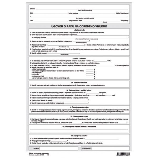 OBRAZAC E-4-2/E UGOVOR O RADU NA ODREĐENO VRIJEME FOKUS