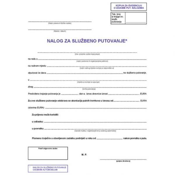 OBRAZAC A-210/NCR/A PUTNI NALOG (SA STANJEM BROJILA) FOKUS