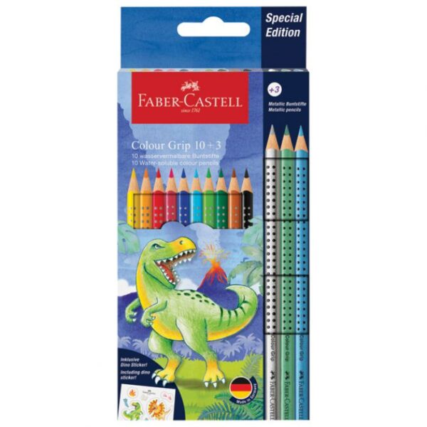 BOJE DRVENE  10 BOJA GRIP 2001  PLUS  3 BOJE DRVENE METALIC DINO FABER CASTELL 201545 BLISTER