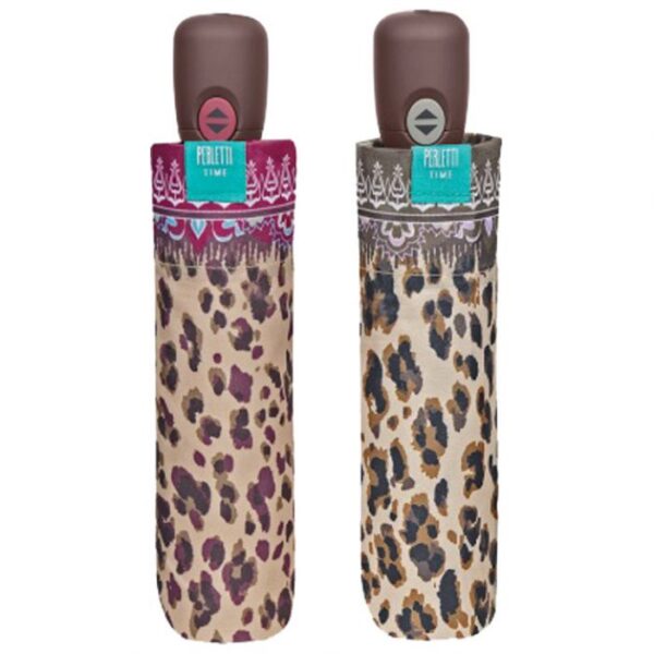 KIŠOBRAN AUTOMATIK(OTVARANJE PLUS ZATVARANJE) SKLOPIVI S PLASTIČNOM DRŠKOM TIME PERLETTI 26329 LEOPARD,