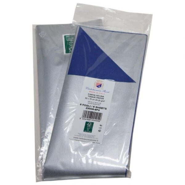 PAPIR UKRASNI TISSUE 50X75 CM PK6 CARTOTECNICA ROSSI Z8006 METALIK SREBRNO-PLAVI  BLISTER