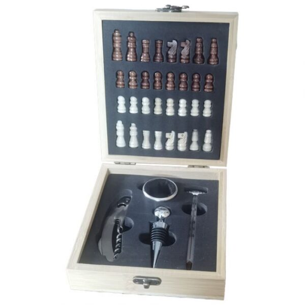 SET ZA VINO - 3 DIJELA PLUS IGRA ŠAH U BAMBUS KUTIJI