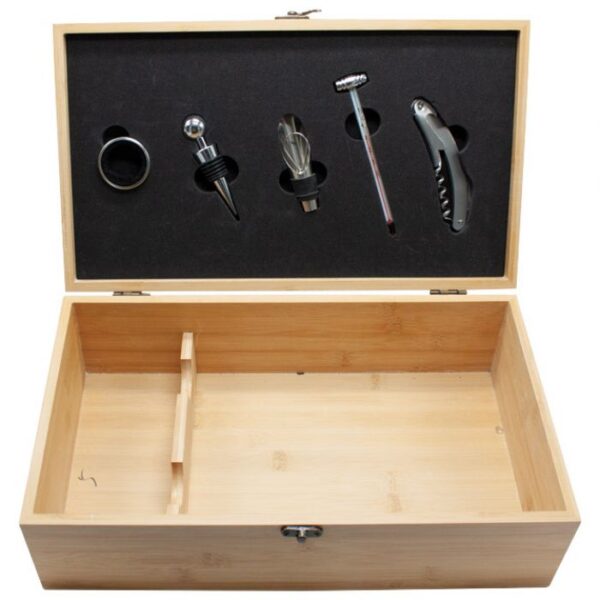 SET - KUTIJA ZA VINO ZA 2 BOCE  PLUS  PRIBOR 5 DIJELA - BAMBUS KUTIJA