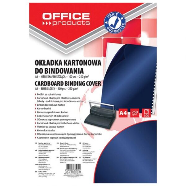 KORICE ZA SPIRALNI UVEZ 250G KARTON SJAJNE A4 OFFICE PRODUCTS 20232515-11 PK100 TAMNOPLAVE