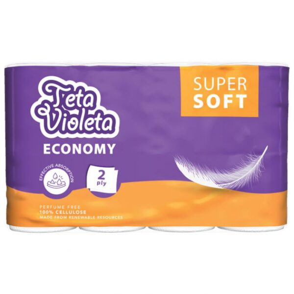 RUČNIK PAPIRNATI JASTUČNI 23 CM DVOSLOJNI PK4 SUPER SOFT  ECONOMY VIOLETA BIJELI