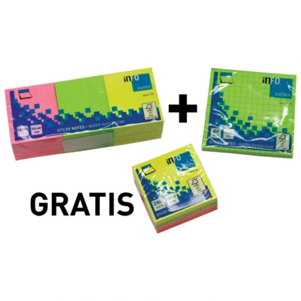 BLOK SAMOLJ.KOCKA 50X50 MM  PLUS BLOK SAMOLJ.40X50 MM  PLUS  GRATIS  BLOK SAMOLJEPLJIV  75X75 MM  NEON GLN.