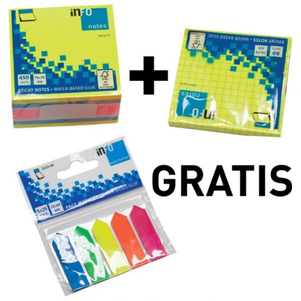 BLOK SAMOLJ.KOCKA 75X75 MM  PLUS BLOK SAMOLJ.75X75 MM  NEON  PLUS  GRATIS ZASTAVICA 12X44 MM 5BOJA GLN.