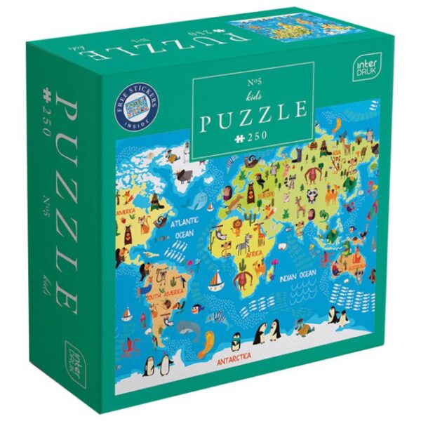 PUZZLE 250 KOM KIDS 5 WORLD MAP INTERDRUK