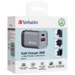 PUNJAČ PUTNI ZA MOBITELE I TABLETE GAN 1XUSB-C/PD 35W/1XUSB-A QC 3.0 (EU/UK/US) VERBATIM 32200 - Image 4