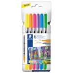 FLOMASTER 6BOJA NEON OBOSTRANI S 2 VRHA DESIGN JOURNEY STAEDTLER 3200 C6F BLISTER