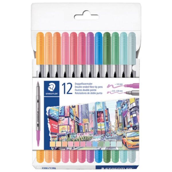 FLOMASTER 12BOJA PASTEL OBOSTRANI S 2 VRHA DESIGN JOURNEY STAEDTLER 3200 C12PA BLISTER