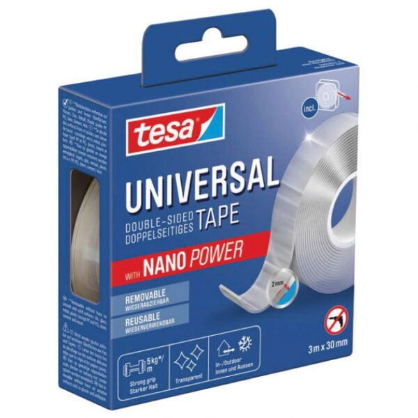 TRAKA LJEPLJIVA OBOSTRANA 30MM/3M UNIVERSAL  NANO POWER TESA 55810 PROZIRNA BLISTER