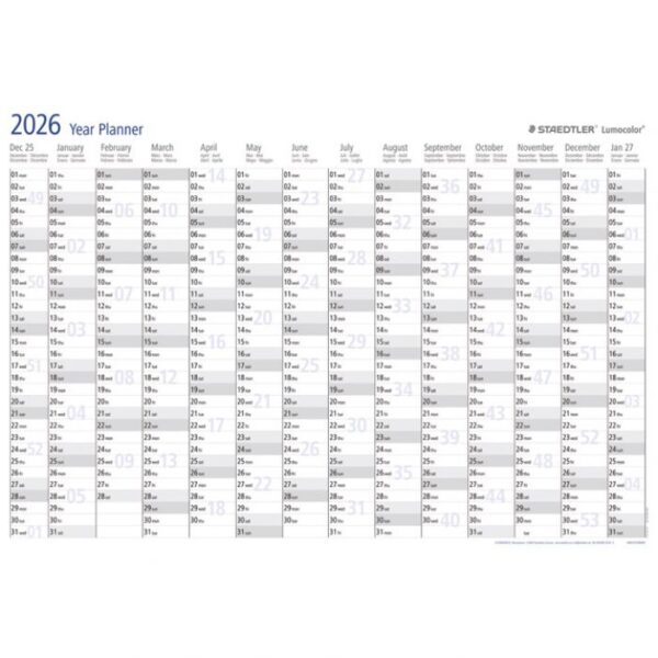 PLOČA PLANER GODIŠNJI ZA 2026.LUMOCOLOR STAEDTLER 641 YP-1 26