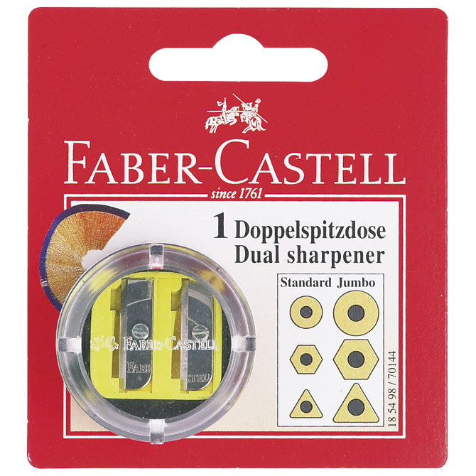 000001483 Šiljilo pvc s pvc kutijom 2rupe okruglo Faber-Castell 185498 blister - Slika 1