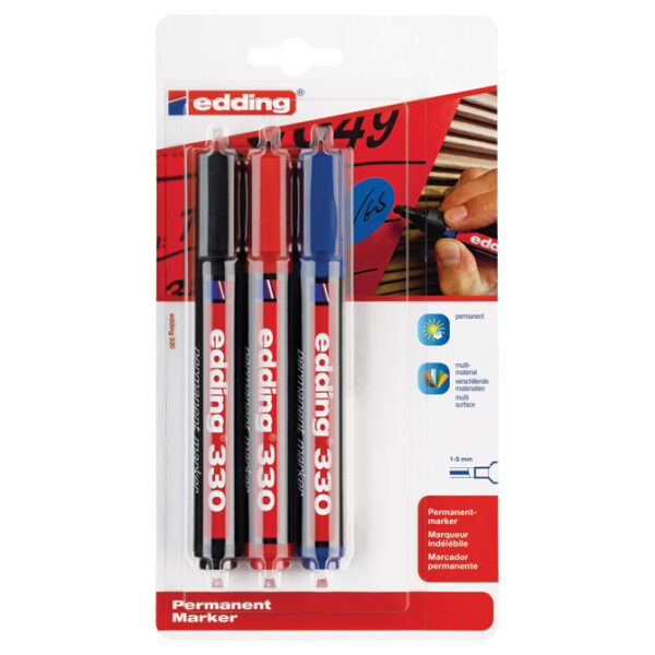Marker permanentni 1-5 mm klinasti vrh Edding 330/3boje blister