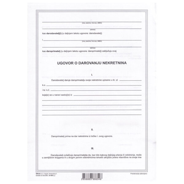 Obrazac A-420 ugovor o darivanju nekretnina Fokus!!